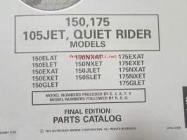 Johnson-Evinrude huolto 1993, 150, 175, 105JET QUIET RIDER Models, final edition Parts catalog, katso tarkemmat malli merkinnät kuvasta.