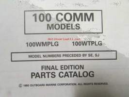 Johnson-Evinrude huolto 1993, 100 COMM Models, final edition Parts catalog, katso tarkemmat malli merkinnät kuvasta.