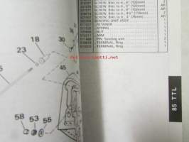 Johnson-Evinrude huolto 1993, 85 TTL Models, final edition Parts catalog, katso tarkemmat malli merkinnät kuvasta.