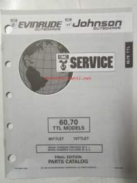 Johnson-Evinrude huolto 1993, 60, 70 TTL Models, final edition Parts catalog, katso tarkemmat malli merkinnät kuvasta.