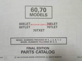 Johnson-Evinrude huolto 1993, 60, 70 Models, final edition Parts catalog, katso tarkemmat malli merkinnät kuvasta.