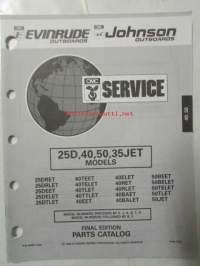 Johnson-Evinrude huolto 1993, 25D, 40, 50, 35JET Models, final edition Parts catalog, katso tarkemmat malli merkinnät kuvasta.