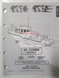 Johnson-Evinrude huolto 1993, 25 COMM Models, final edition Parts catalog, katso tarkemmat malli merkinnät kuvasta.