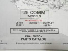 Johnson-Evinrude huolto 1993, 25 COMM Models, final edition Parts catalog, katso tarkemmat malli merkinnät kuvasta.