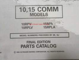 Johnson-Evinrude huolto 1993, 10, 15 COMM Models, final edition Parts catalog, katso tarkemmat malli merkinnät kuvasta.