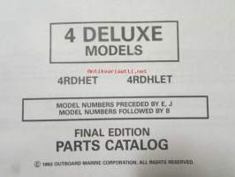 Johnson-Evinrude huolto 1993, 4 DELUXE Models, final edition Parts catalog, katso tarkemmat malli merkinnät kuvasta.