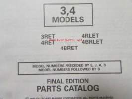 Johnson-Evinrude huolto 1993, 3, 4 Models, final edition Parts catalog, katso tarkemmat malli merkinnät kuvasta.