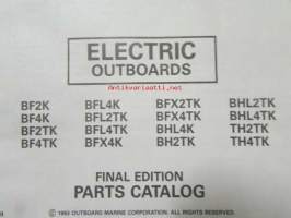 Johnson-Evinrude huolto 1993, ELECTRIC outboards, final edition Parts catalog, katso tarkemmat malli merkinnät kuvasta.