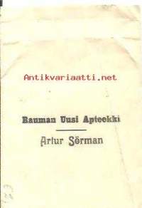 Rauman Uusi Apteekki, Artur Sörman - apteekkipussi, tuote-etiketti , tuotepakkaus