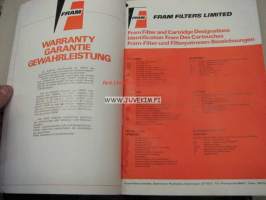 Fram filters 1971 Master Catalogue -ilmansuodatinluettelo