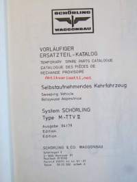 Schönling Waggonbau Selpstaufnehmendes Kehrfahrzeug Sweepin vehicle, Balayeuse Aspiratrice,  System Schönling typ M-TTV V  -Varaosaluettelo, katso tarkennetut