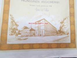 P.C. Rettig - 20-vuotta palveluksessa -pronssinen ansiomerkin myöntökirja