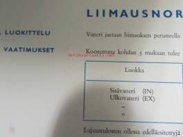 Suomalainen koivuvaneri 1963 -laatuluokitus ja ominaisuudet, tekniset tiedot