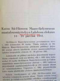 Itä-Hämeen maaviljelysseuran 50-vuotisjuhla ja Maatalousnäyttely, Lahdessa elokuun 14-16 päivinä 1931 Ohjelma