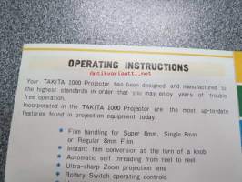 Takita movie projector model 1000, 100S, 1000IQ, 1000 SIQ Operating instructions -käyttöohjekirja engalnniksi