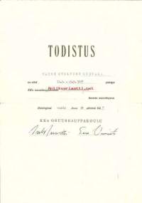 Ravintolanhoitajan  kurssi 1957 - koulutodistus