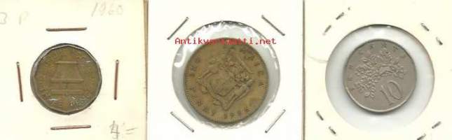 Jamaika - 1 penny 1966, 10 cents 1969 ja Fiji 3 pence 1960