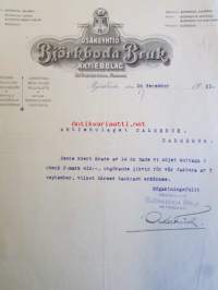 Osakeyhtiö Björkboda Fabriks Aktiebolag Björkboda Finland. 16 december 1921