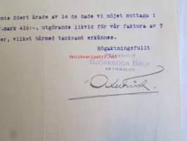 Osakeyhtiö Björkboda Fabriks Aktiebolag Björkboda Finland. 16 december 1921