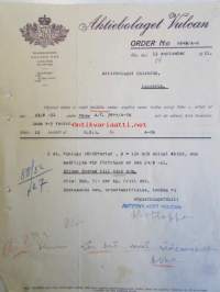 Aktiebolaget Vulcan Åbo, tilaus, 12. september 1921 -asiakirja