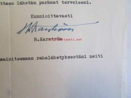 Toivonlinnan kylpyparantola, 50-vuotispäivän 1000,00 markan lahja, 30.9.1957 -asiakirja