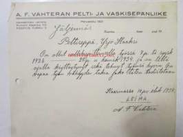 A.F. Vahteran Pelti- ja Vaskisepänliike -asiakirja