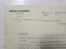 Jannsson &amp; C:o Aktiebolaget, Helsinfors 22 april 1921. -asiakirja