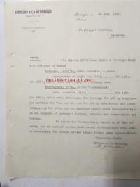 Jannsson &amp; C:o Aktiebolaget, Helsinfors 22 april 1921. -asiakirja