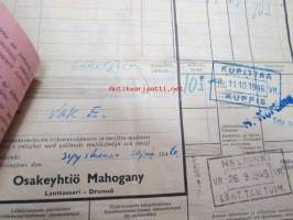 Oy Mahogany, Helsinki-Kupittaa -rautatierahtikirja 26.9.1946 tavaravakuutusmerkein