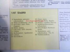 Mobilisti 1987 nr 1 -Lehti vanhojen autojen harrastajille, sisällysluettelo löytyy kuvista.