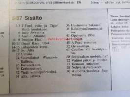 Mobilisti 1987 nr 5 -Lehti vanhojen autojen harrastajille, sisällysluettelo löytyy kuvista.