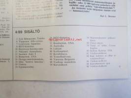 Mobilisti 1989 nr 4 -Lehti vanhojen autojen harrastajille, sisällysluettelo löytyy kuvista.