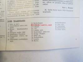 Mobilisti 1989 nr 3 -Lehti vanhojen autojen harrastajille, sisällysluettelo löytyy kuvista.