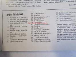Mobilisti 1988 nr 2 -Lehti vanhojen autojen harrastajille, sisällysluettelo löytyy kuvista.