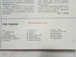 Mobilisti 1990 nr 4 -Lehti vanhojen autojen harrastajille, sisällysluettelo löytyy kuvista.