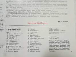 Mobilisti 1990 nr 1 -Lehti vanhojen autojen harrastajille, sisällysluettelo löytyy kuvista.