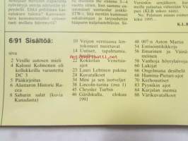 Mobilisti 1991 nr 6 -Lehti vanhojen autojen harrastajille, sisällysluettelo löytyy kuvista.