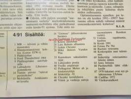 Mobilisti 1991 nr 4 -Lehti vanhojen autojen harrastajille, sisällysluettelo löytyy kuvista.