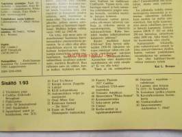 Mobilisti 1993 nr 1 -Lehti vanhojen autojen harrastajille, sisällysluettelo löytyy kuvista.