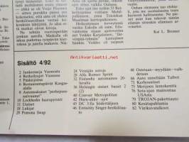 Mobilisti 1992 nr 4 -Lehti vanhojen autojen harrastajille, sisällysluettelo löytyy kuvista.