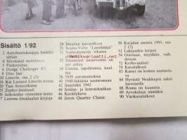 Mobilisti 1992 nr 1 -Lehti vanhojen autojen harrastajille, sisällysluettelo löytyy kuvista.