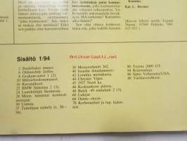Mobilisti 1994 nr 1 -Lehti vanhojen autojen harrastajille, sisällysluettelo löytyy kuvista.