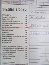 Mobilisti 2012 nr 1 -Lehti vanhojen autojen harrastajille, sisällysluettelo löytyy kuvista.