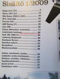 Mobilisti 2009 nr 1 -Lehti vanhojen autojen harrastajille, sisällysluettelo löytyy kuvista.