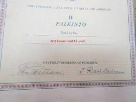 Loimaan seudun maatalousnäyttely v. 1937 Kunniakirja / II palkinto Olavi Peltokurppa tuolista