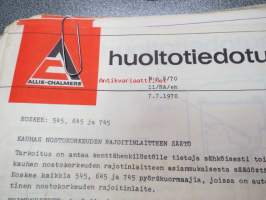 Allic-Chalmers huoltotiedotukset -kansiollinen huoltotiedotuksia 1959-1970