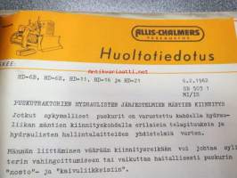 Allic-Chalmers huoltotiedotukset -kansiollinen huoltotiedotuksia 1959-1970