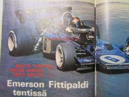 Vauhdin Maailma 1973 nr 5 -mm. Emerson Fittibaldi tentissä, Fiat vanhin osastopäälikkö Enzo Ferrari, Vuosikymmen Eläintarha ajosta, Saarinen sekoitti suurten