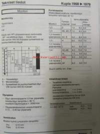 V.A.G Tekniset tiedot, ohjetiukkuudet Volkswagen mallit ja Audi 100/200, tarkemmat tiedot kansikuvasta.