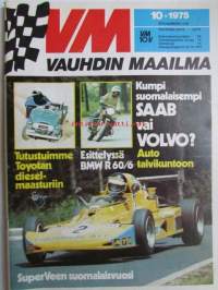 Vauhdin Maailma 1975 nr 10 -mm. Diesel Maasturi FB 40 Toyotan toiveet, Asiantuntijoita riittää autotekniikassa, Super Vee-kausi 1975 Superkausi Suomalaisilla,